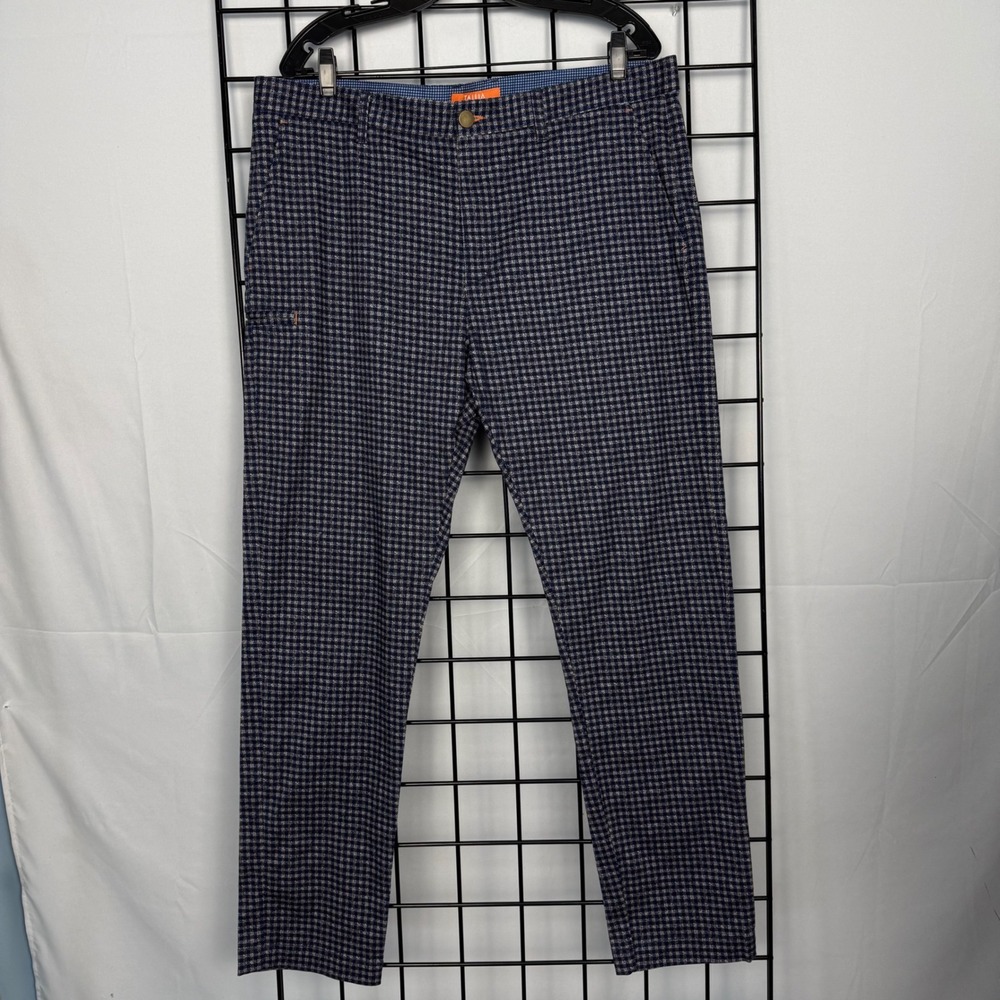 Tallia Sport Dress Pants Mens 36 Blue Grey‎ Micro Check Flat Front Slim Trousers
